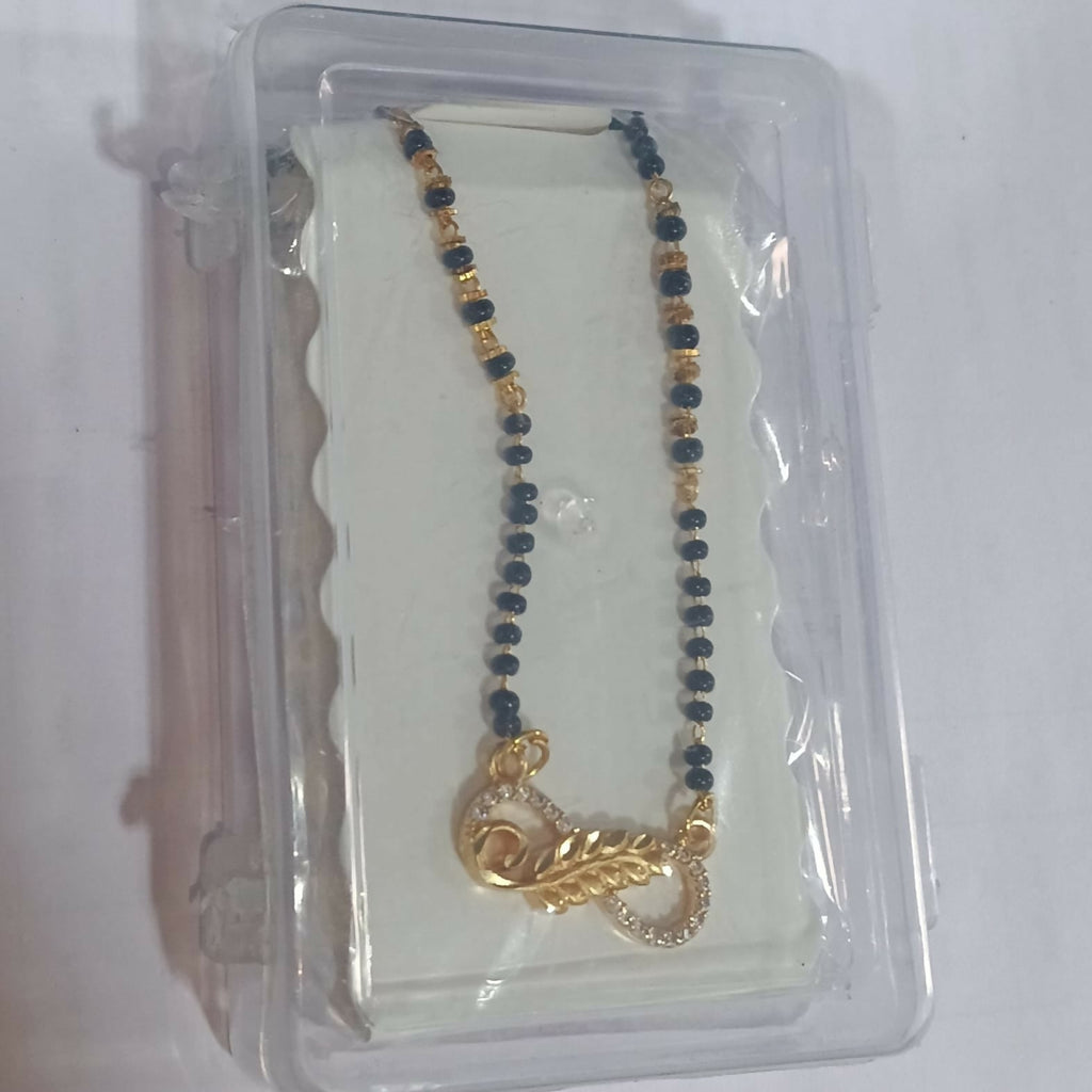 Gold Plated Infinity Leaf AD Mangalsutra with Black Beads for women