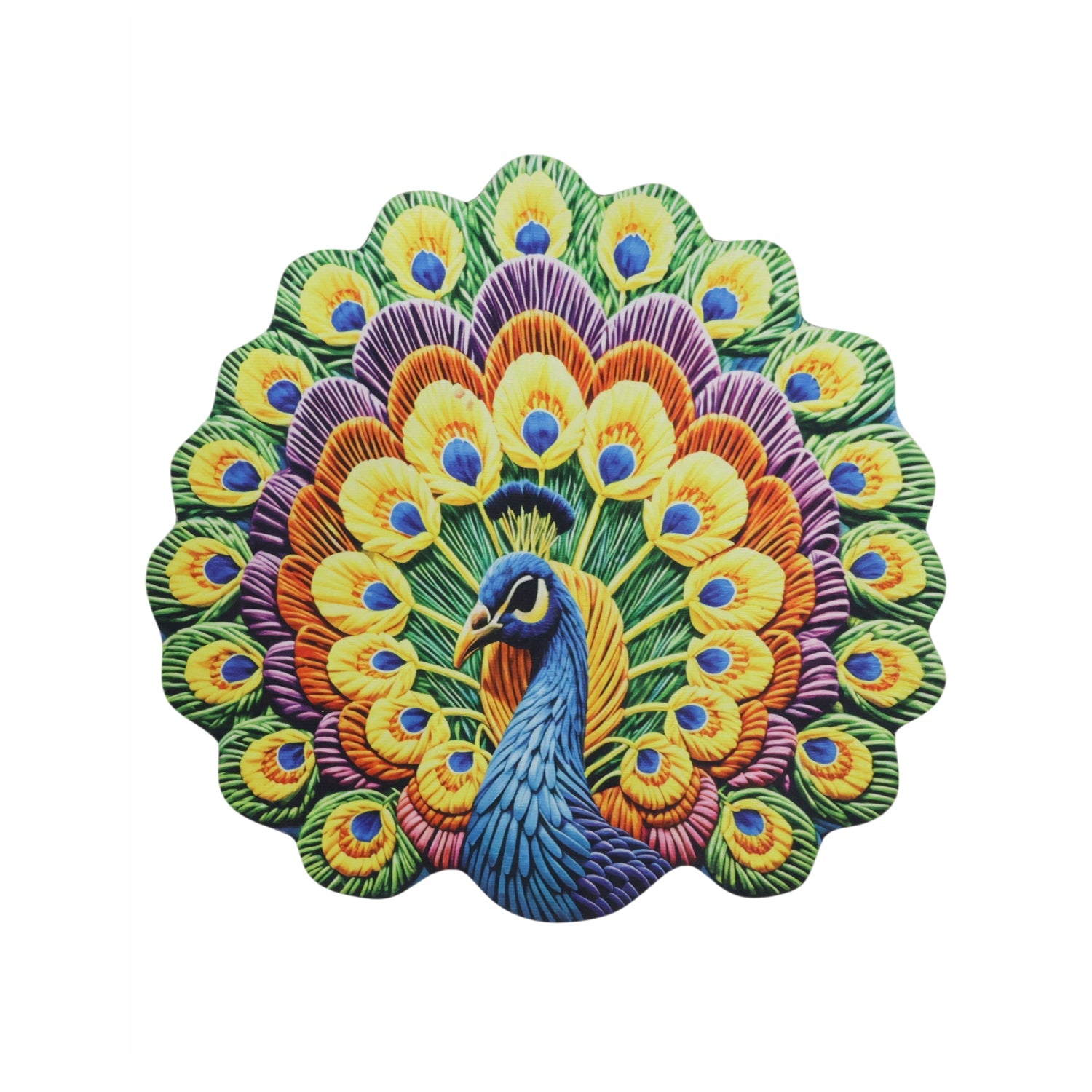 Decorative peacock motif soft floor mat in multi-color