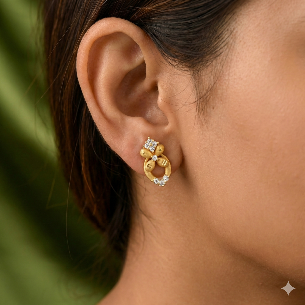 Gold-Plated Floral Lattice Drop Earrings with AD for women and girls