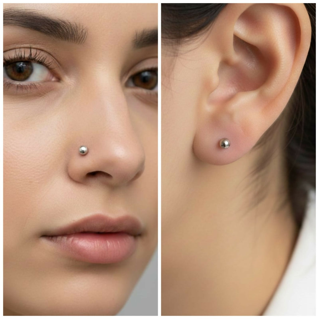 silver plated Labret Stud nosepin Laung Koka Nathni for women and girls combo pack of 4
