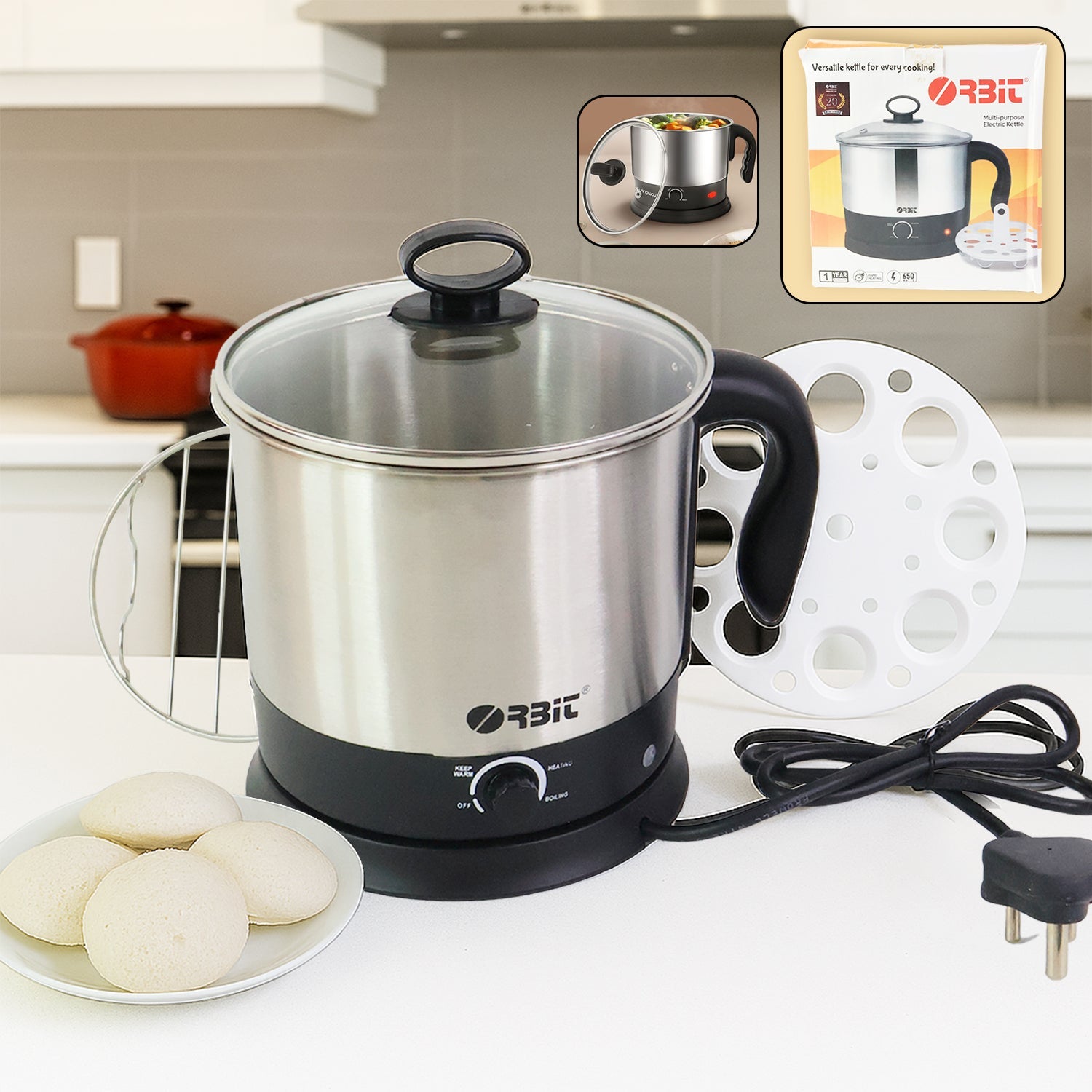 650W Electric Idli Cooker and Steamer with stainless steel body