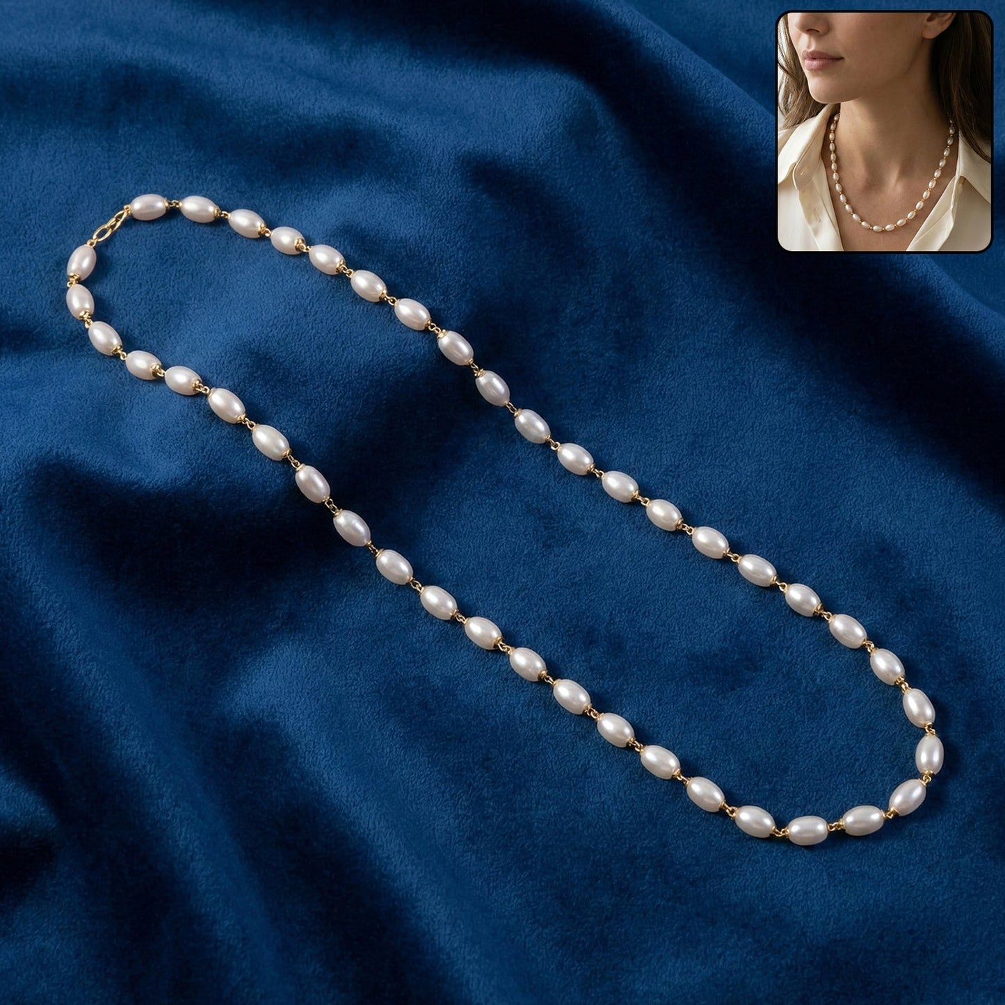 Elegant pearl beaded necklace with gold-tone link detailing