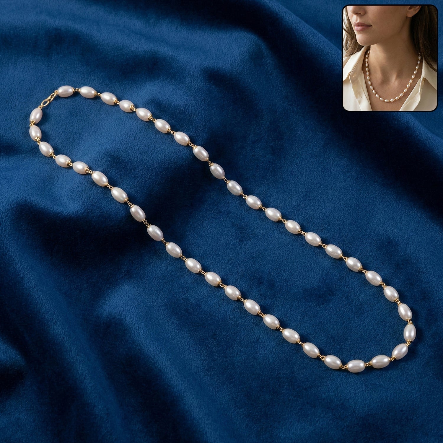 Elegant pearl beaded necklace with gold-tone link detailing