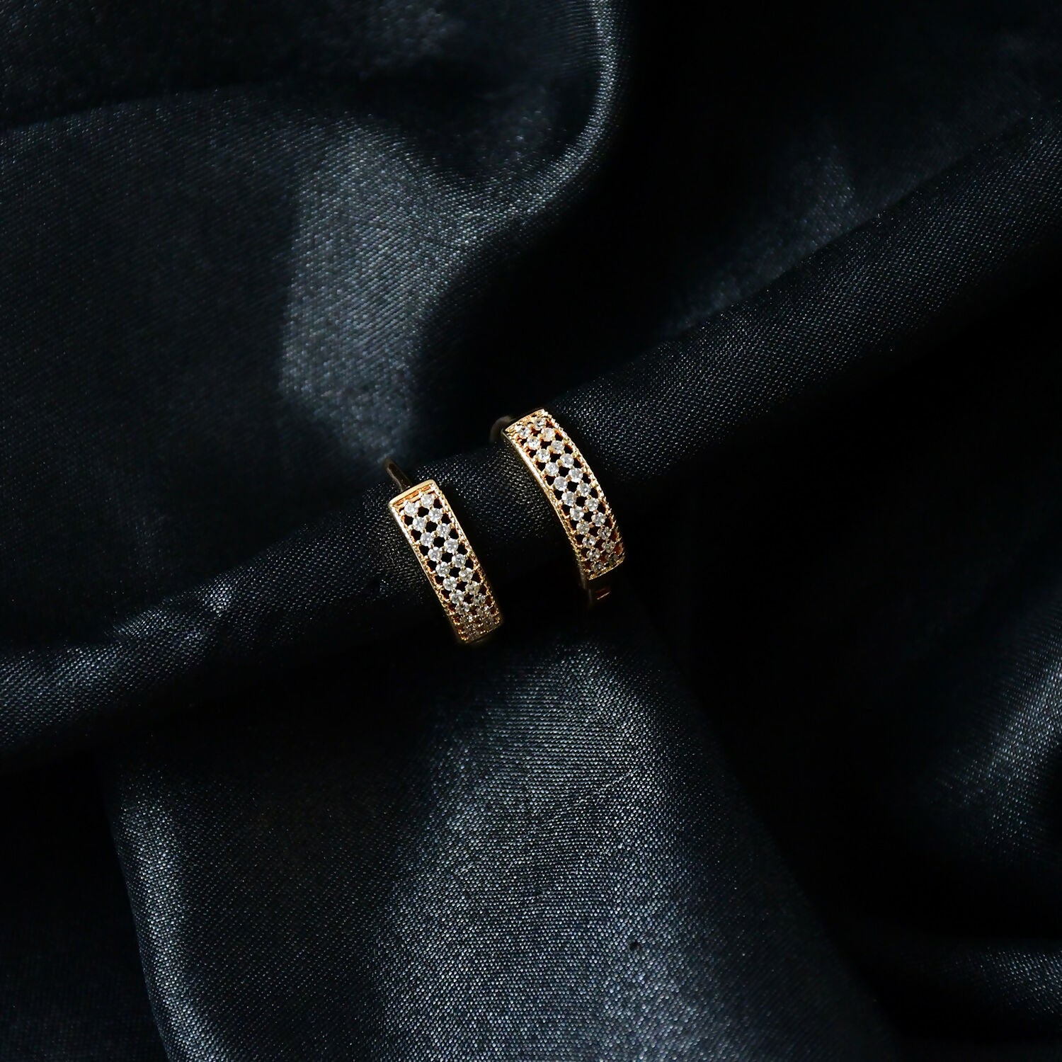Gold Plated Diamond Hoop Earrings for Women.