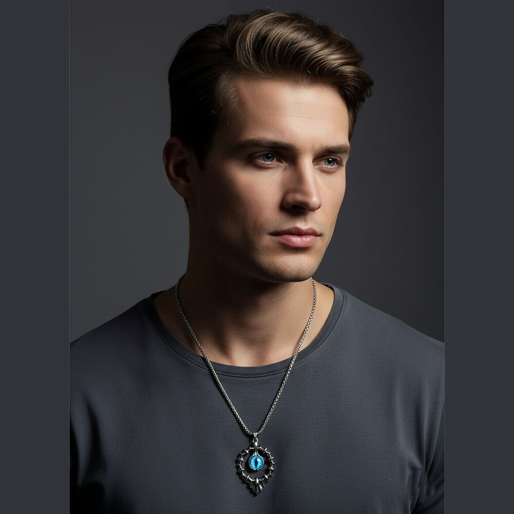Warrior Dragon Eye Pendant with Metal Chain
