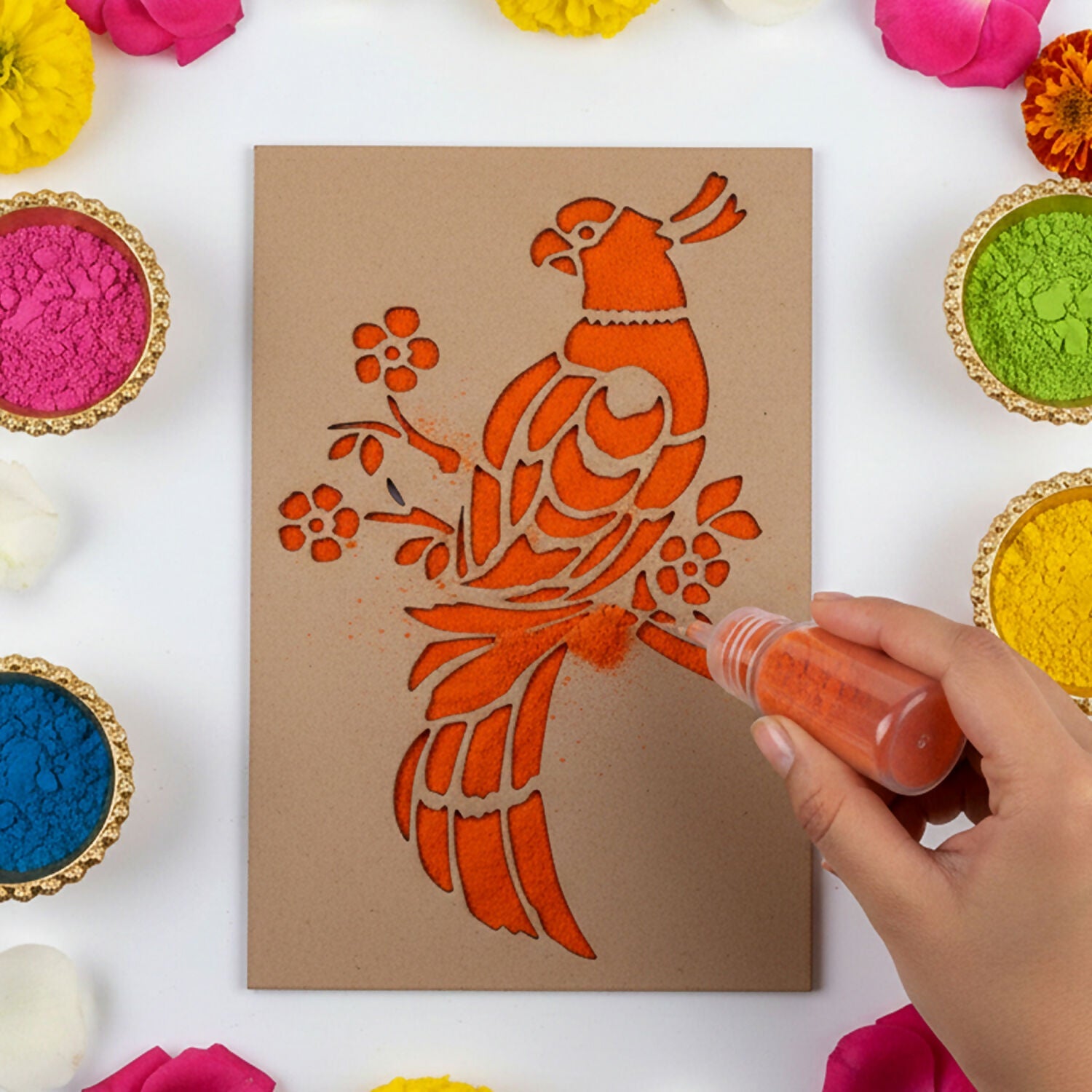 Portable MDF Rangoli Stencil Decorative Bird Design | Reusable Floor Rangoli