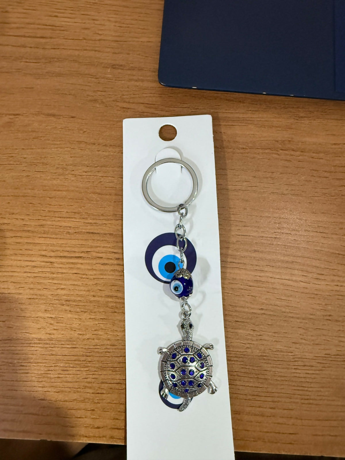 Turtle Evil Eye Keychain with Blue Stones for Car Keys, Bags & Gifting