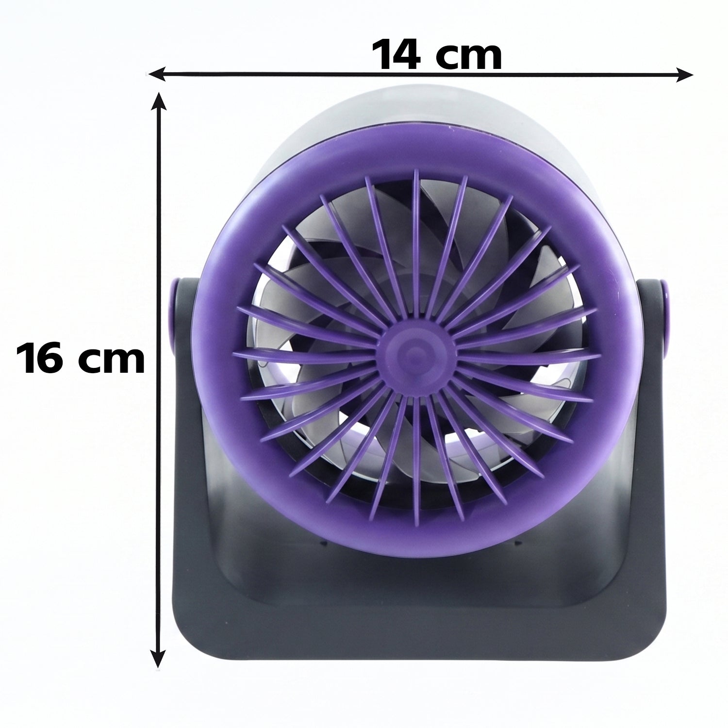 The back of a gray and purple Personal Desktop Air Circulation Fan with a blue digital display showing '00' on a desk.