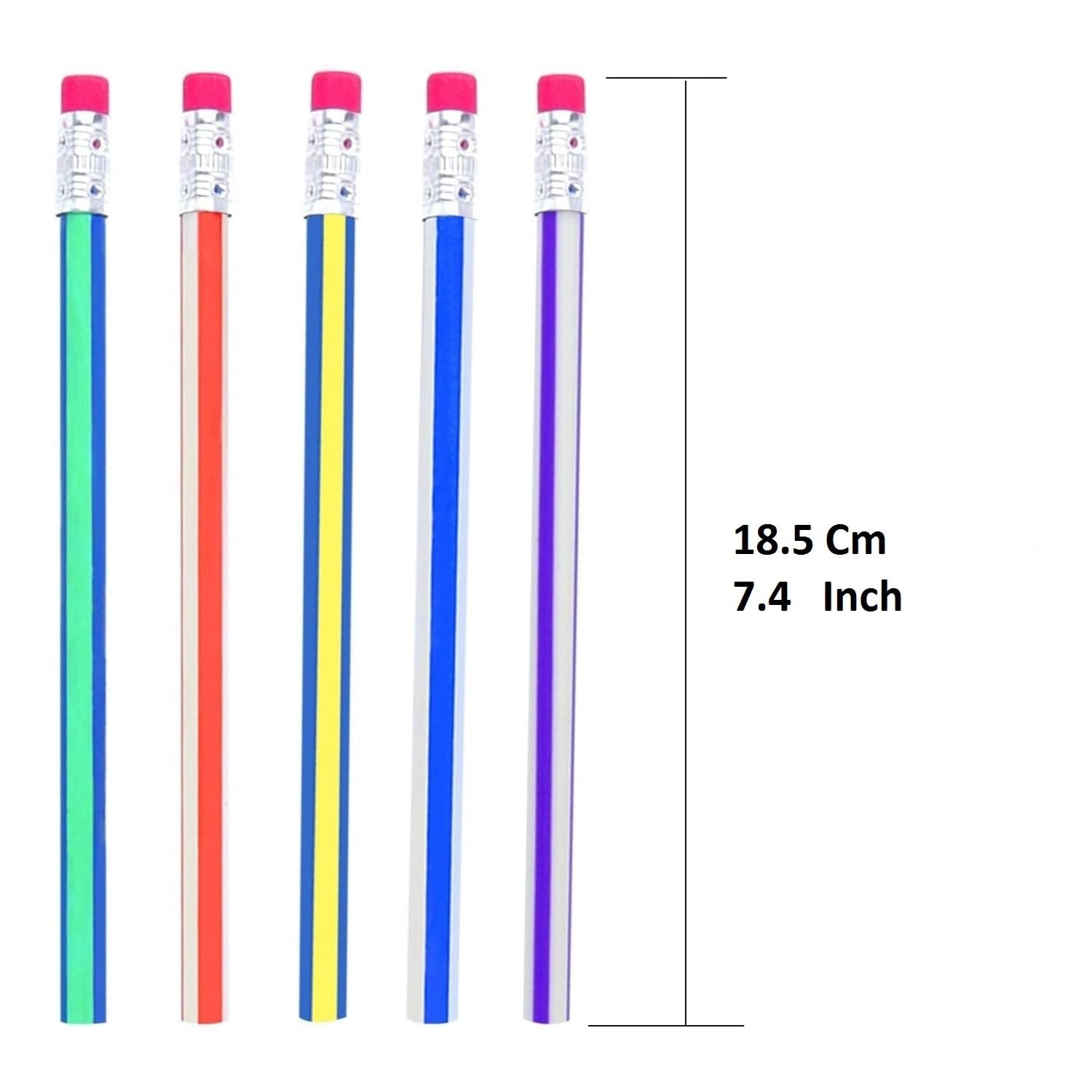 Multicolored swirl pencils next to a ruler for size reference