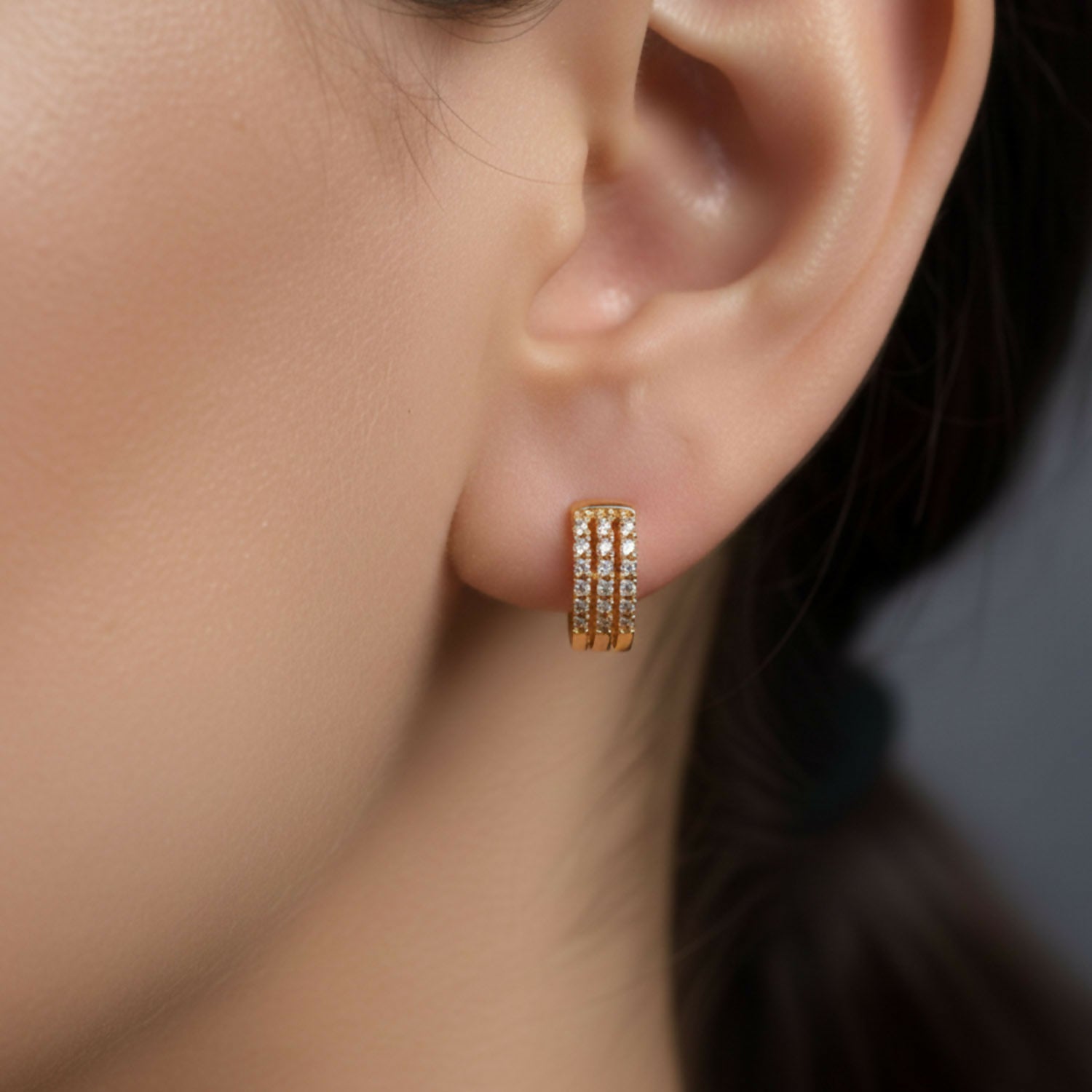 Gold Finish Crystal Hoop Earrings for Women