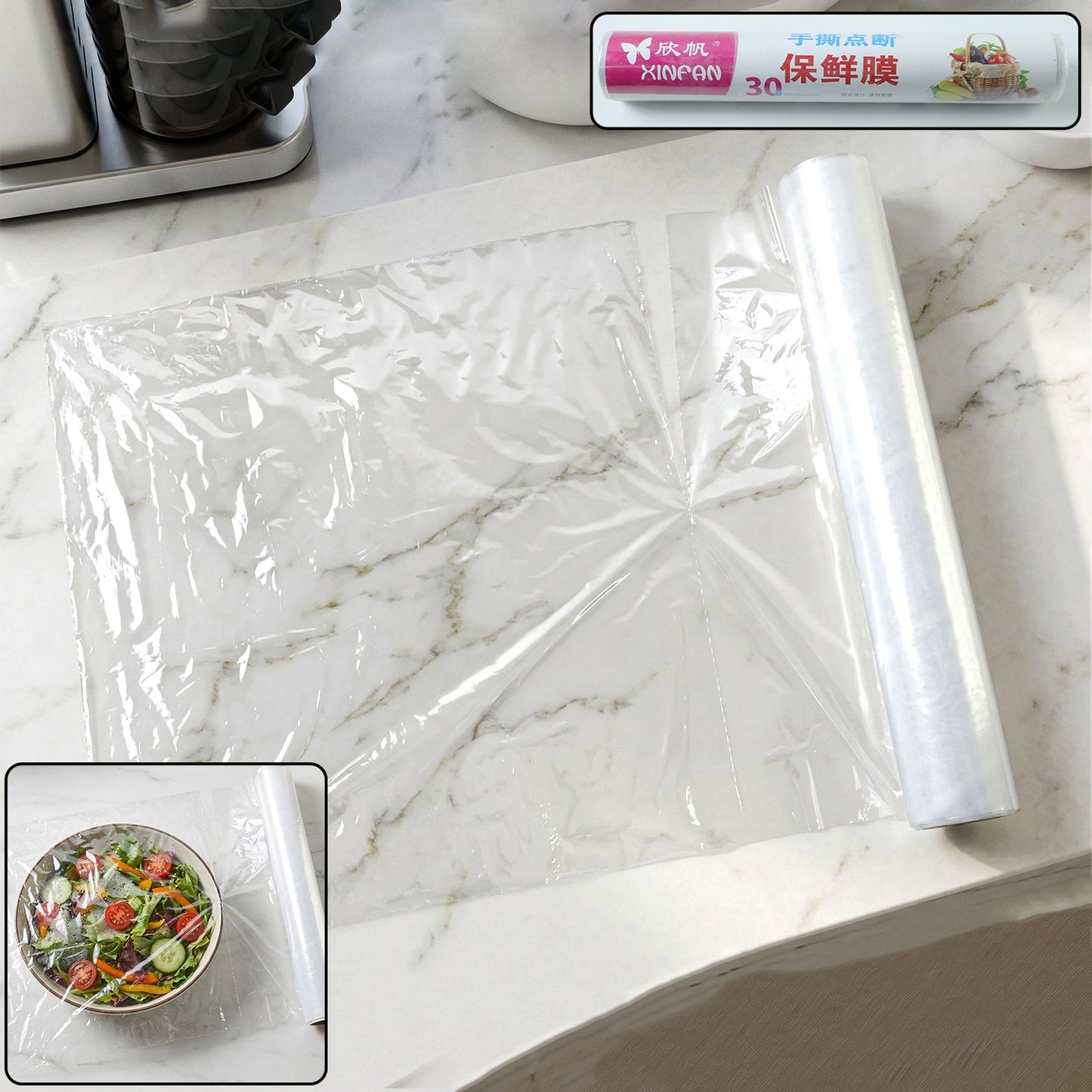 Transparent food grade cling wrap roll for kitchen storage