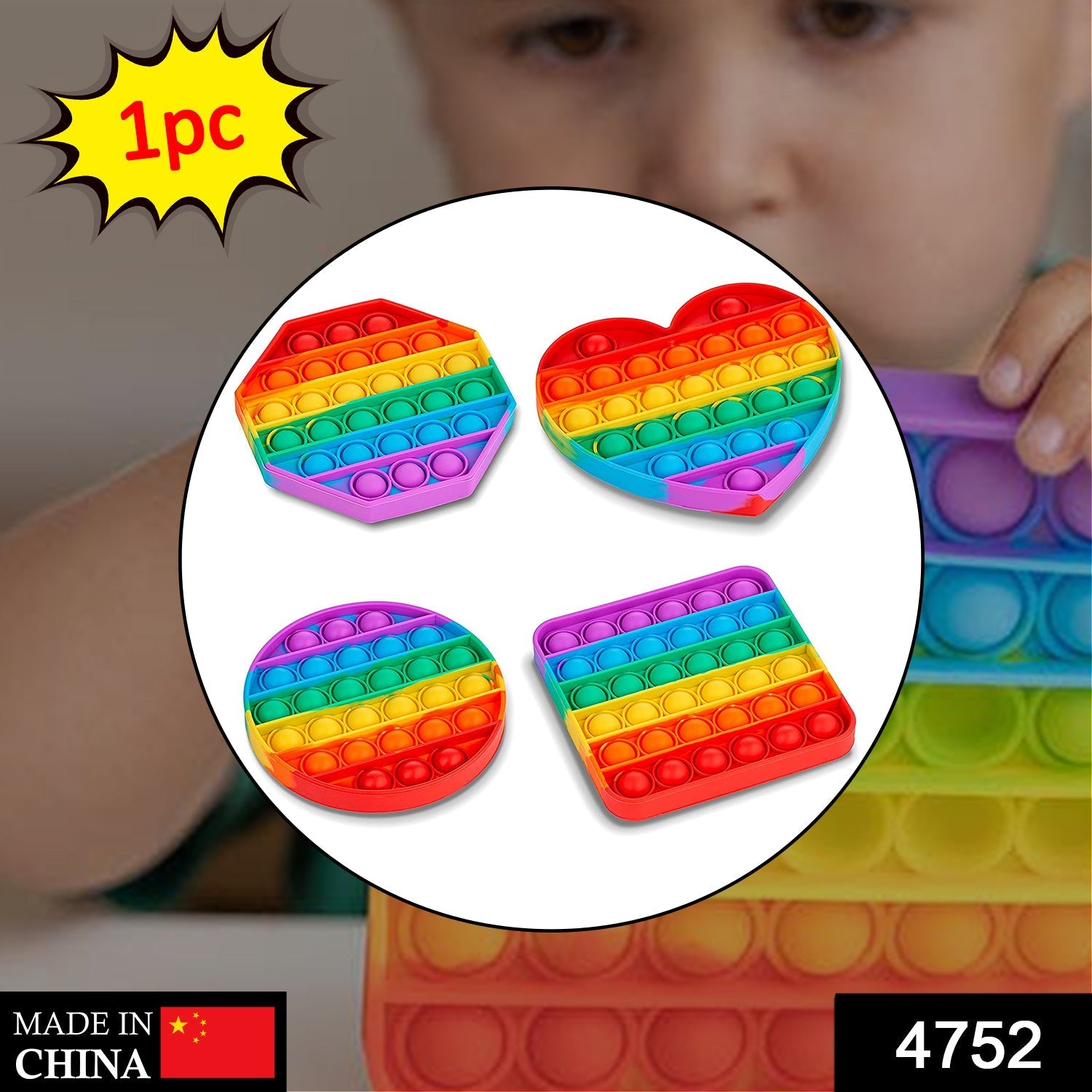 Close up of rainbow colored silicone bubbles on the fidget toy