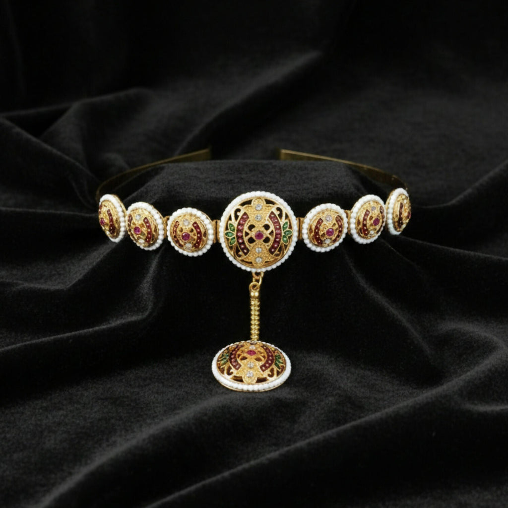 Ethnic Pearl-Bordered Matha Patti Style Hair Band