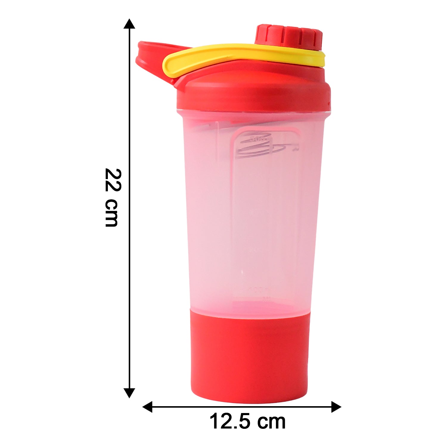 Side view of gym shaker bottle 550ml with ergonomic handle and lid