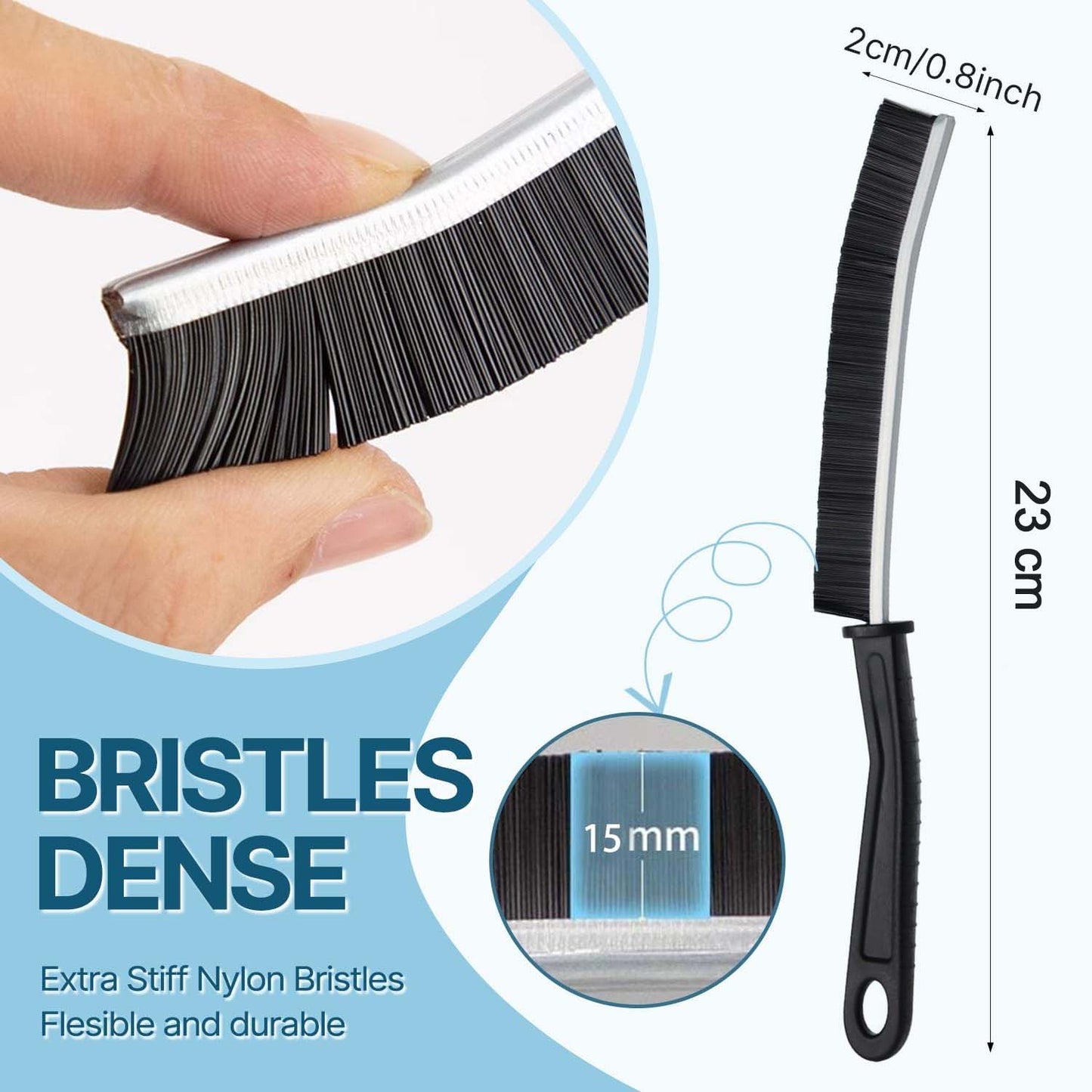 Compact angled head of the corner cleaning brush designed for tight gaps cleaning