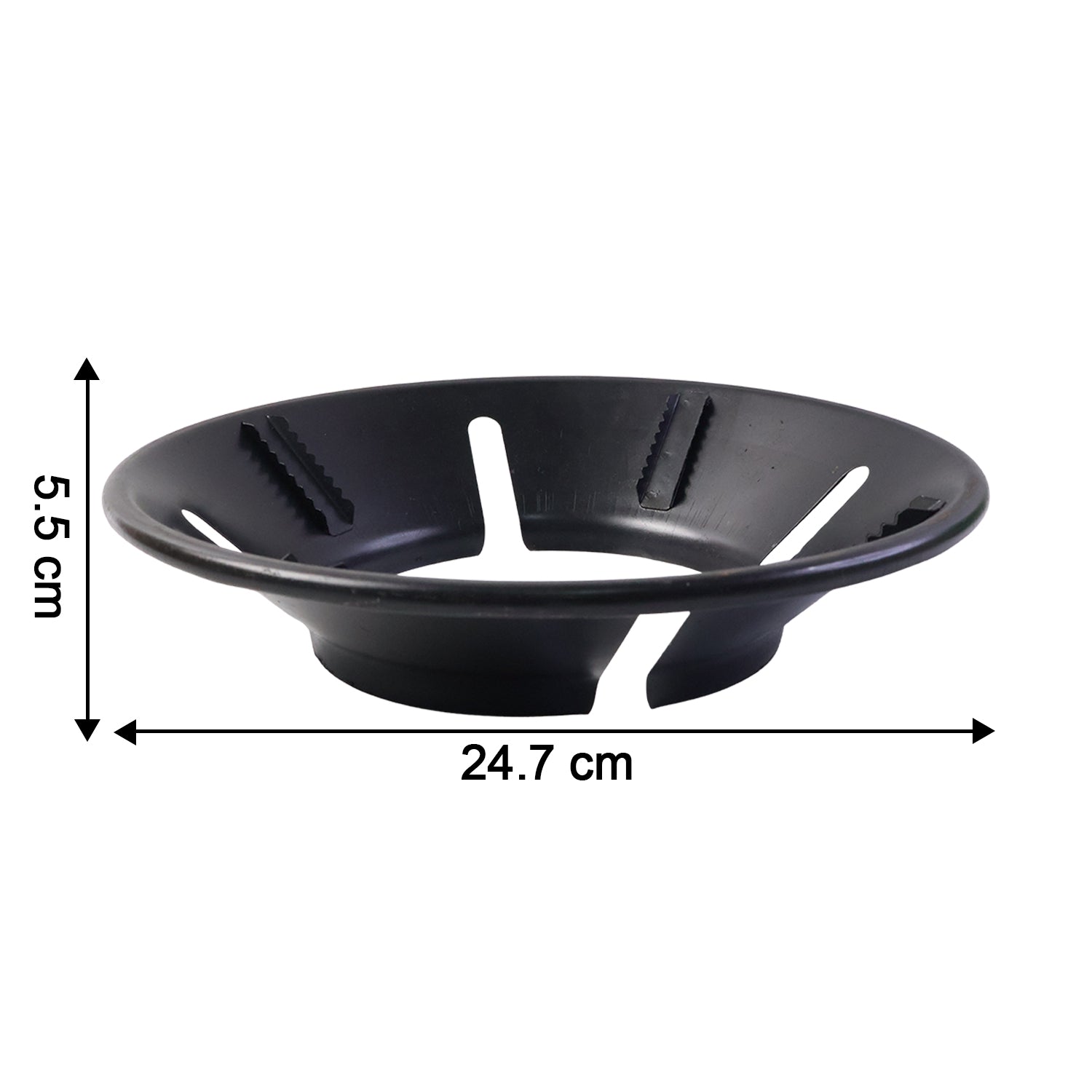 Flame protector ring securely placed on gas stove burner protecting cookware