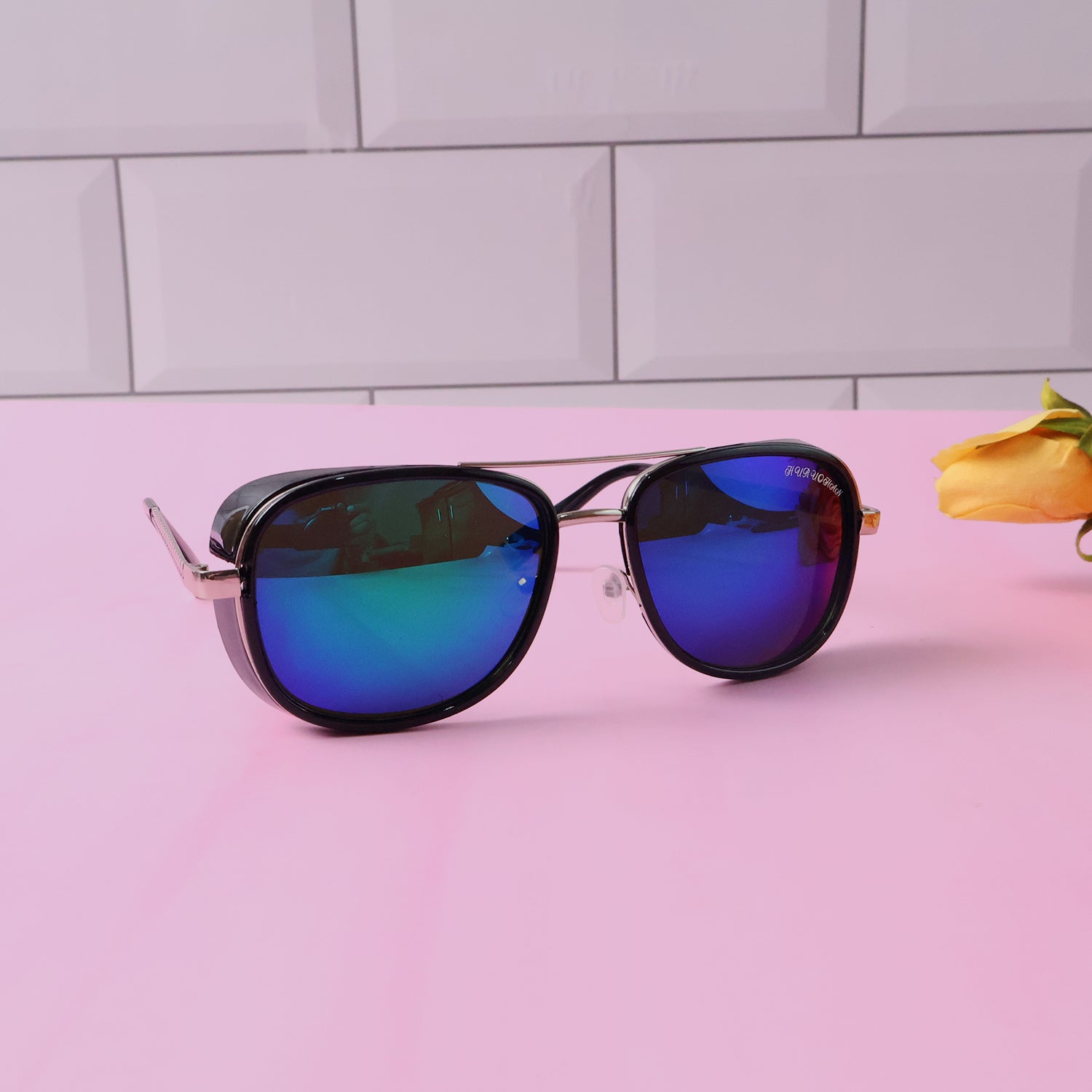 Side profile of polarized aviator sunglasses with lightweight metal frame