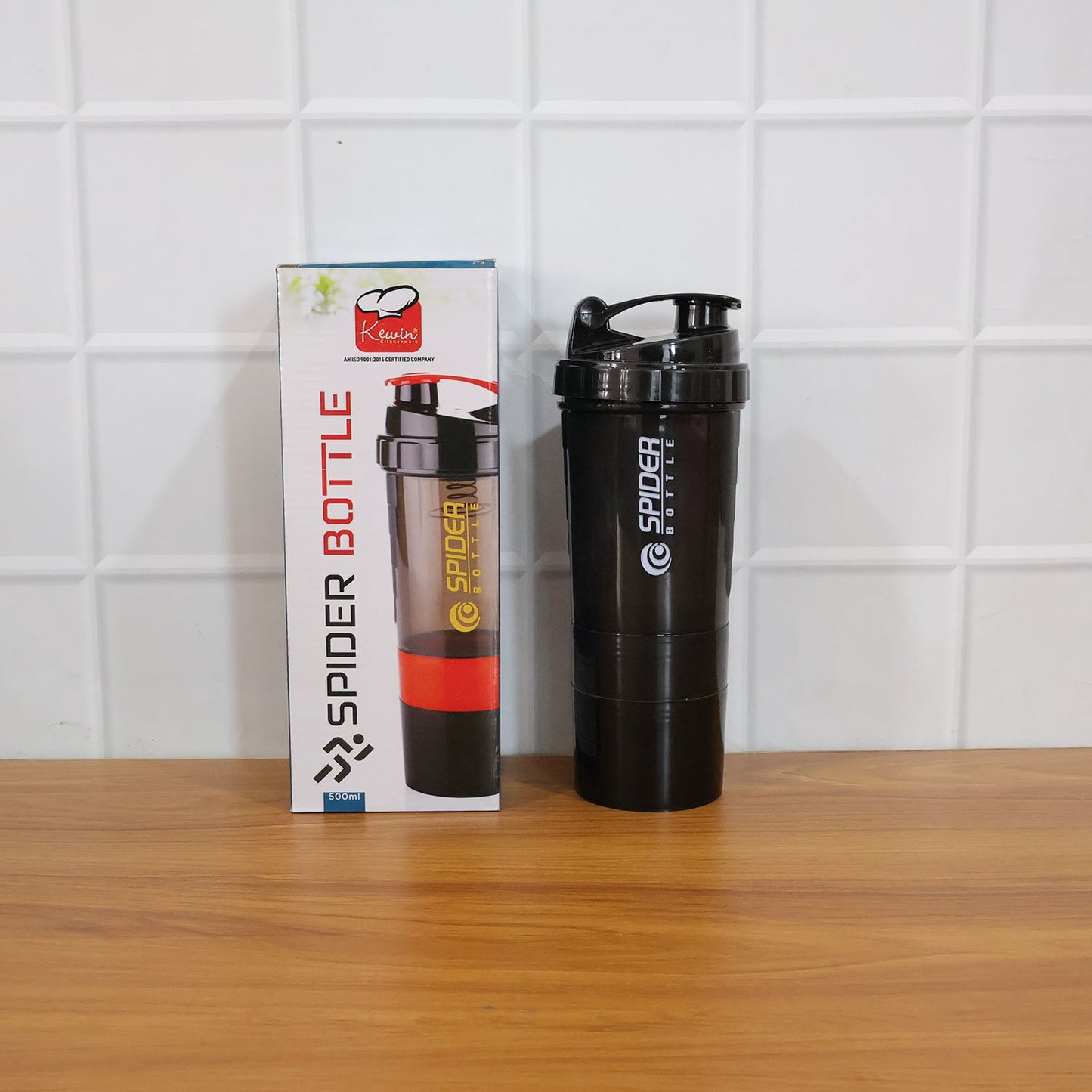Lifestyle image of protein shaker bottle in use for fitness routines