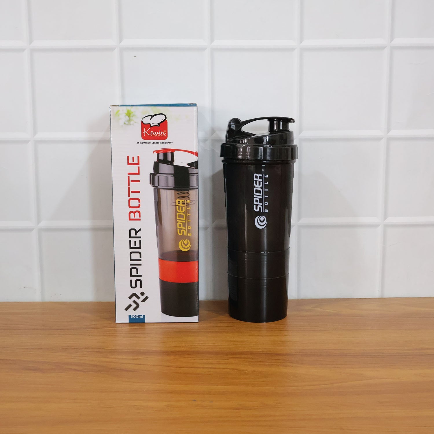 Lifestyle image of protein shaker bottle in use for fitness routines