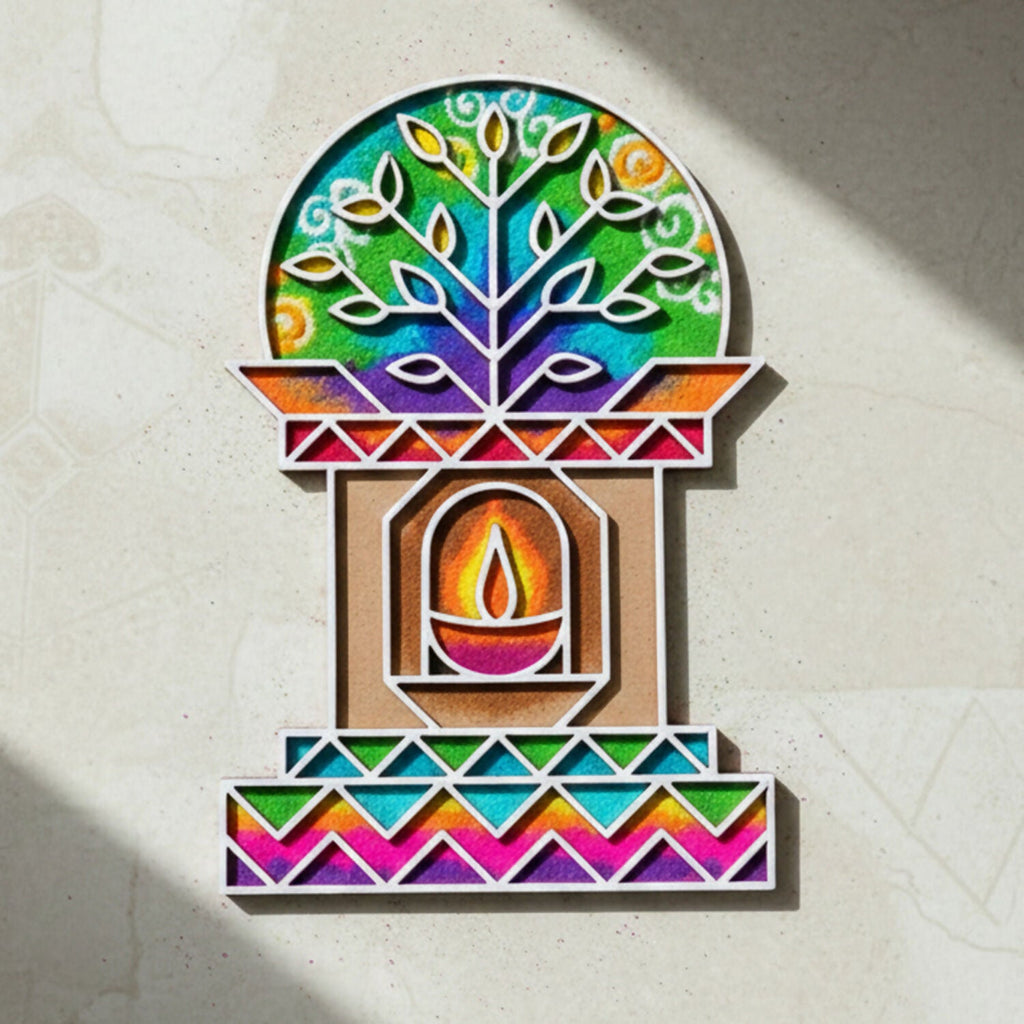 Portable MDF Rangoli Stencil | Diya Tree Design