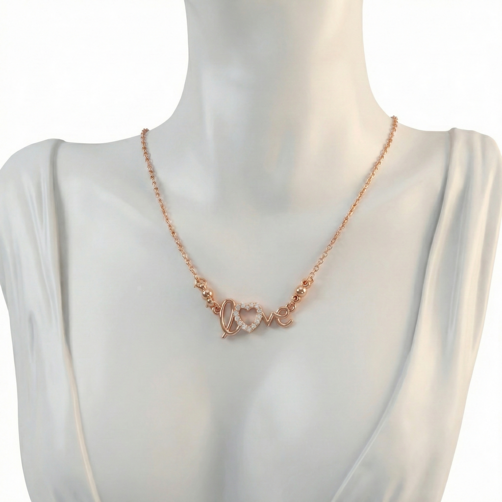Rose Gold Love Heart Diamond Pendant Necklace For women and girls