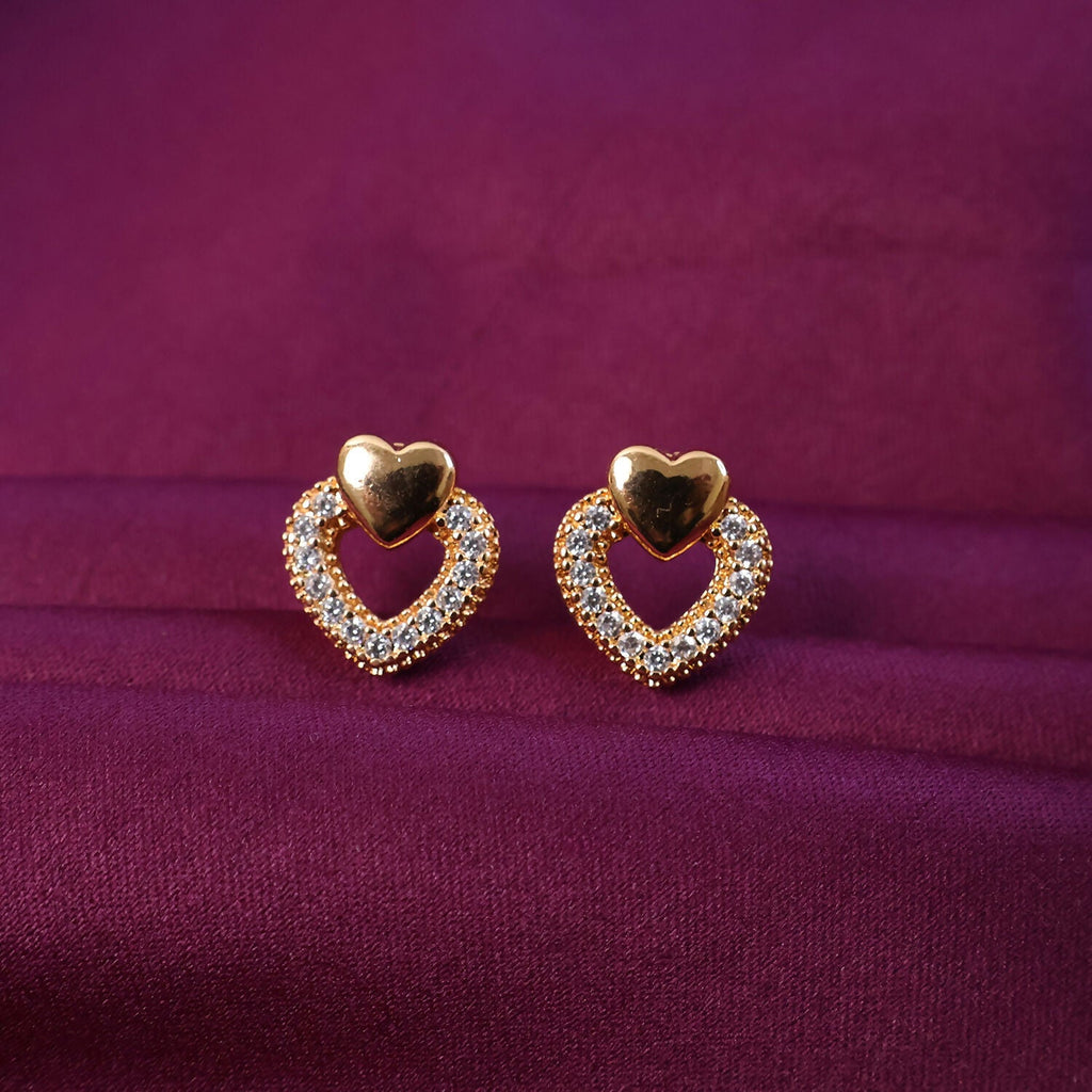 Heart Design Stud Earrings with Crystal-Style Accents For Woman & Girl