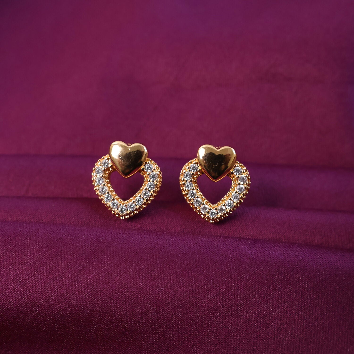 Heart Design Stud Earrings with Crystal-Style Accents For Woman & Girl