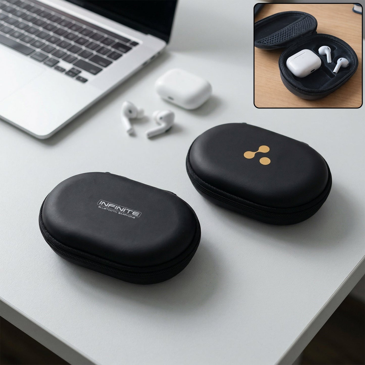 Portable wireless earphone travel case with hard shell protection