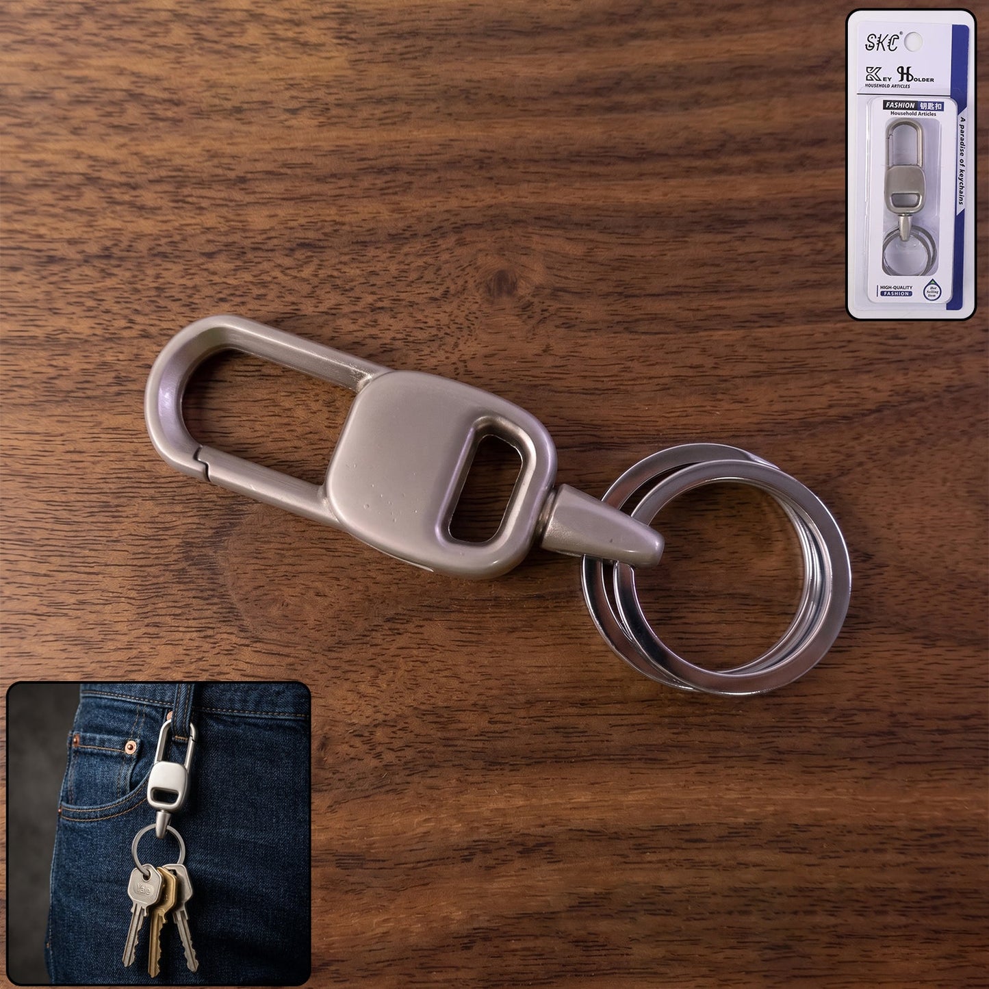 Heavy duty metal carabiner key holder clip for secure key organization