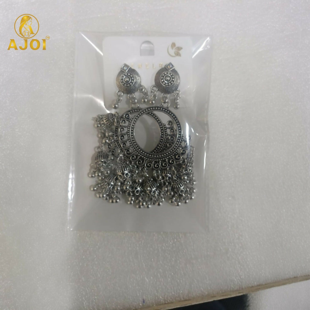 Premium Oxidised Silver Boho Chandbali Jhumka Earrings