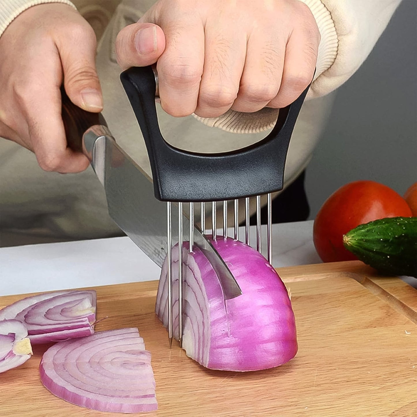 Top view of stainless steel slicer holder for vegetables