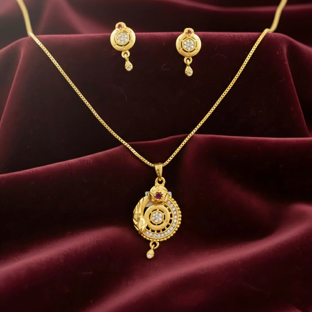 Gold-Plated Circular Pendant Necklace with Matching Drop Earrings set