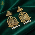 Royal Doli Motif Gold-Tone Temple Earrings with Pearl Danglers