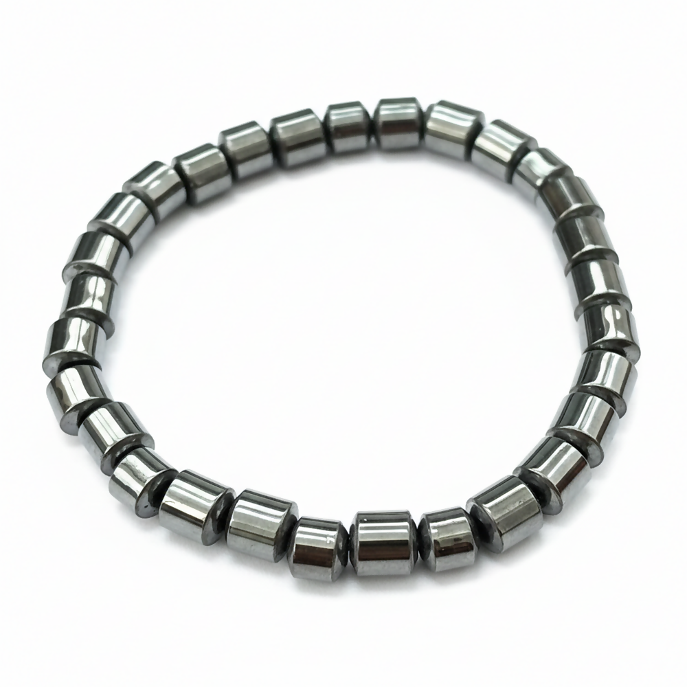 Premium Black Hematite Barrel Bead Stretch Bracelet