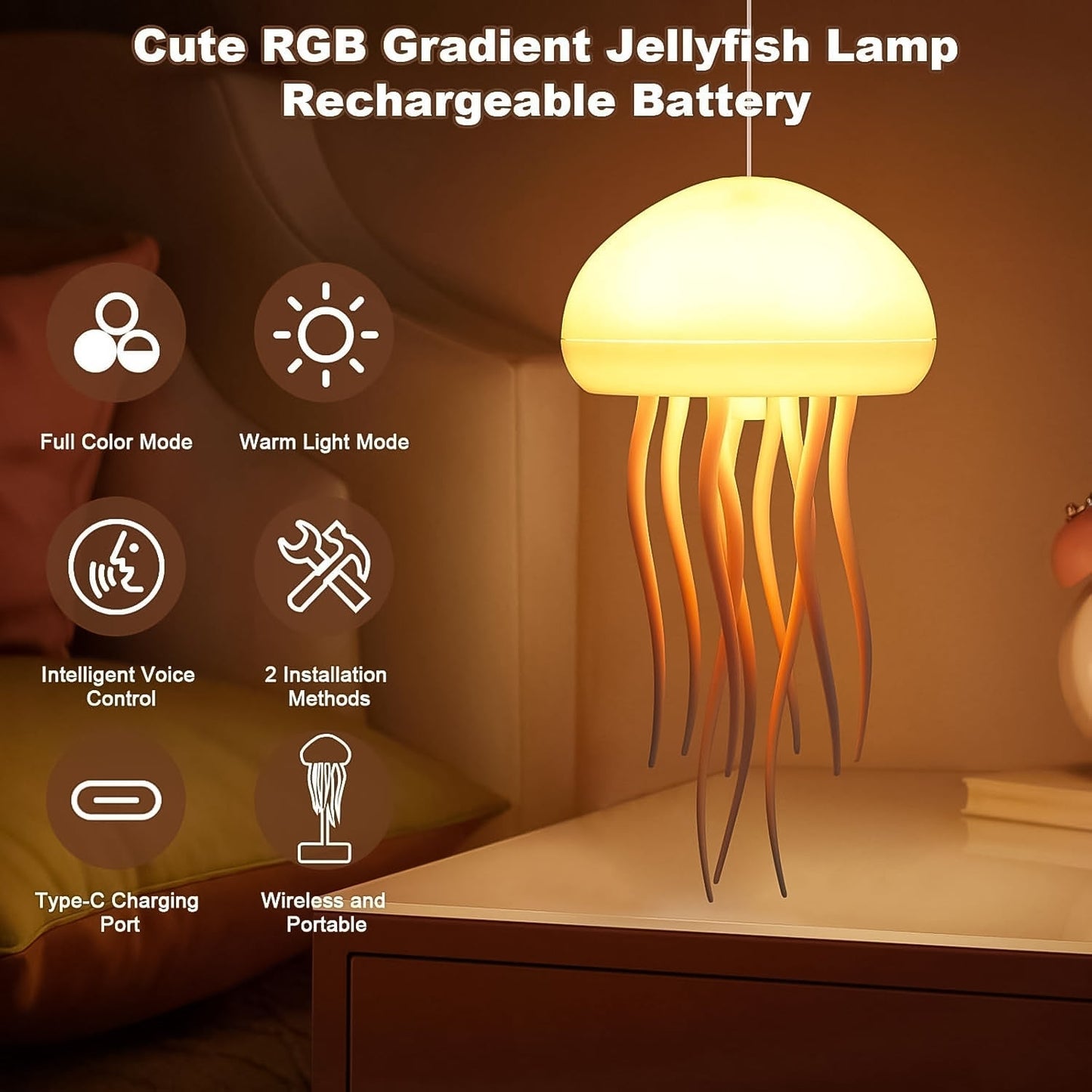Nightlight jellyfish shaped LED lamp for relaxing room ambience