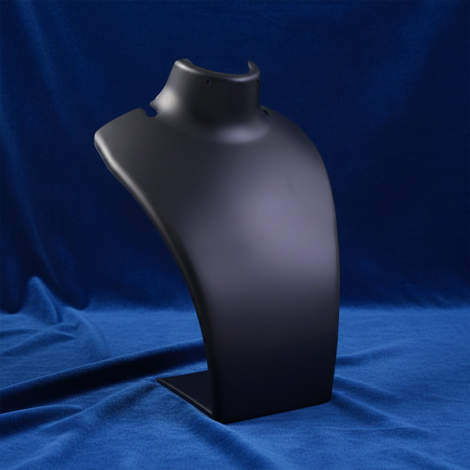 Close-up of black mannequin necklace display stand detailing jewellery in India