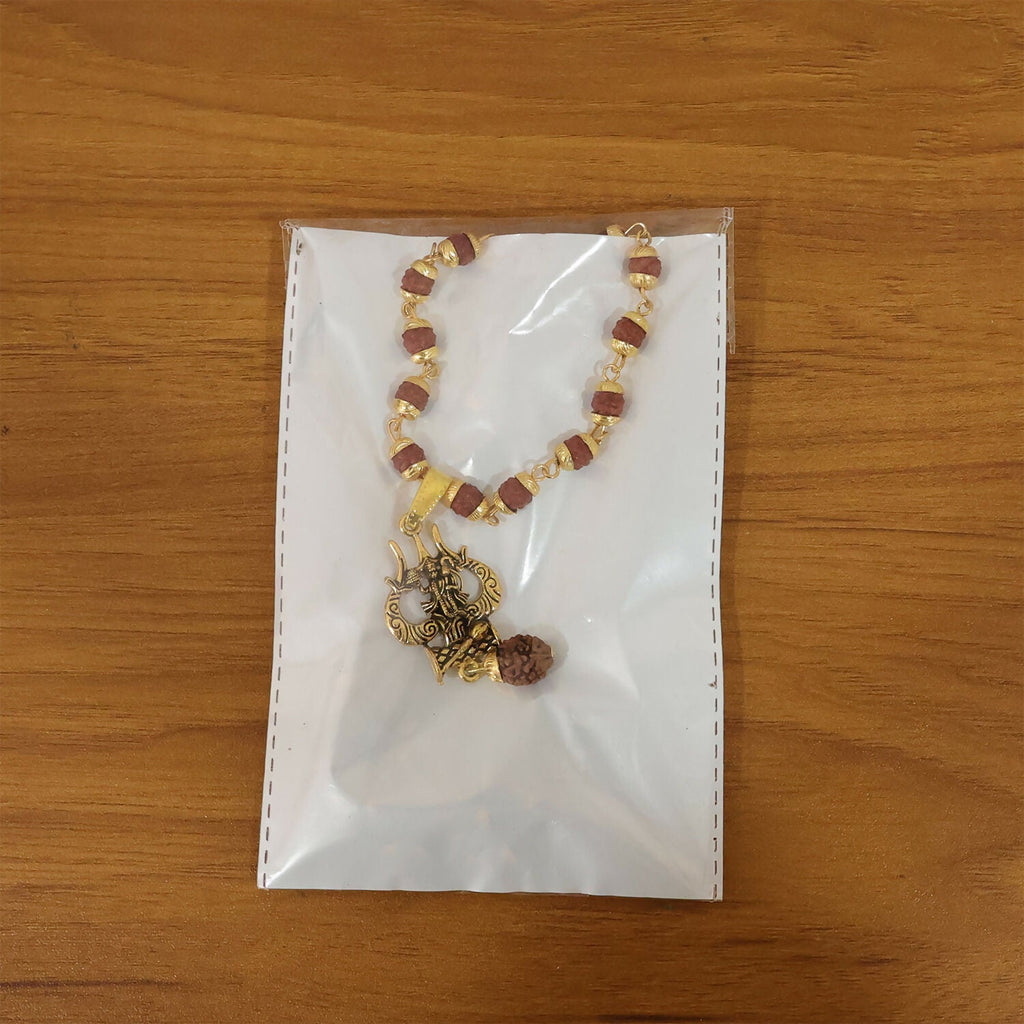 Rudraksha Hanuman Trishul Pendant Gold Beaded Necklace