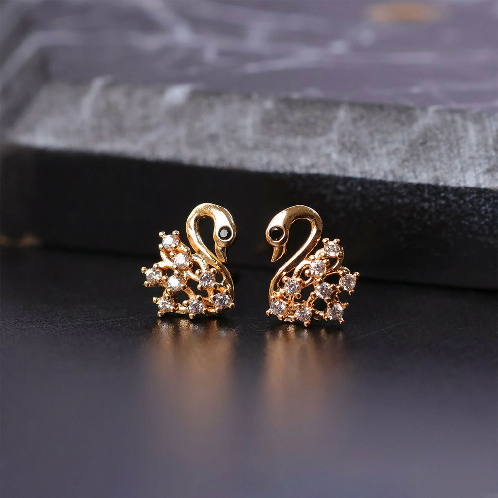 Swan Shape CZ Stud Earrings for Women – Elegant Daily Wear Jewellery