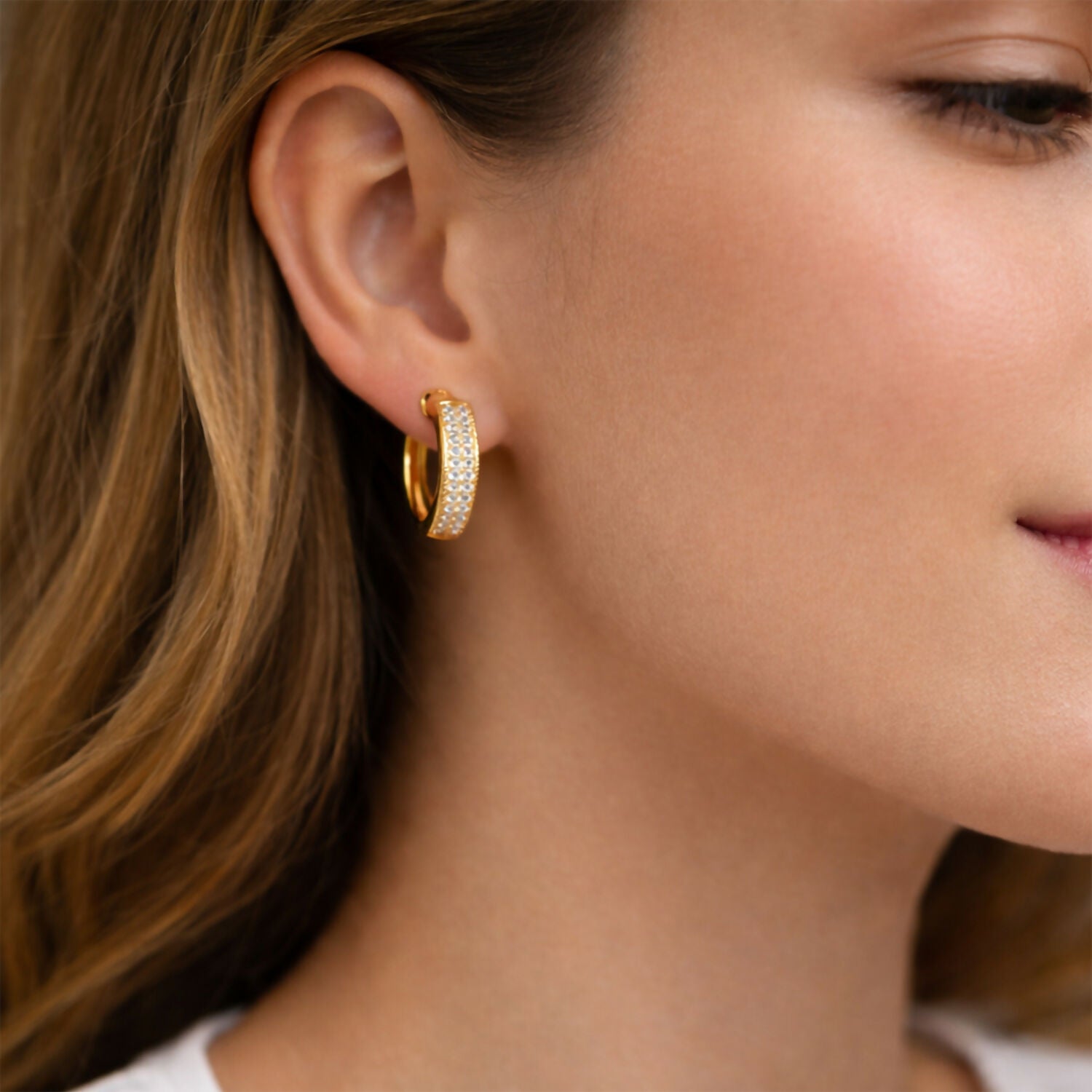 Gold Plated Diamond Hoop Earrings for Women.