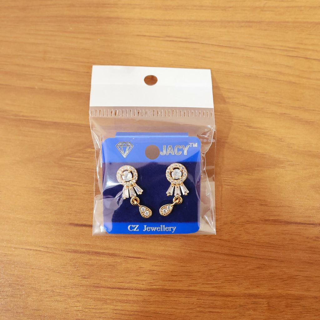 Elegant Gold Finish Round Stud Earrings with Drop Design for Women & Girl