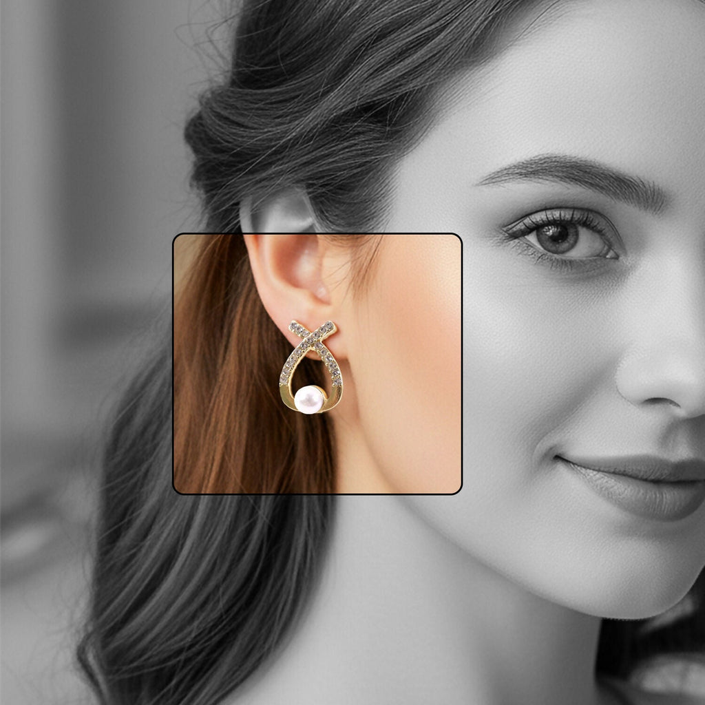Korean Style Crystal Pearl Drop Stud Earrings for Women & Girls