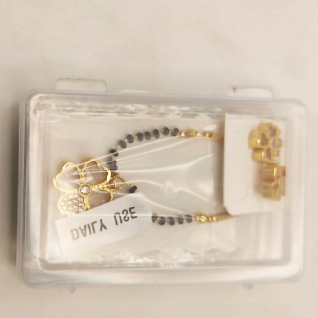 Gold Plated AD Floral Mangalsutra and Earring Set for women
