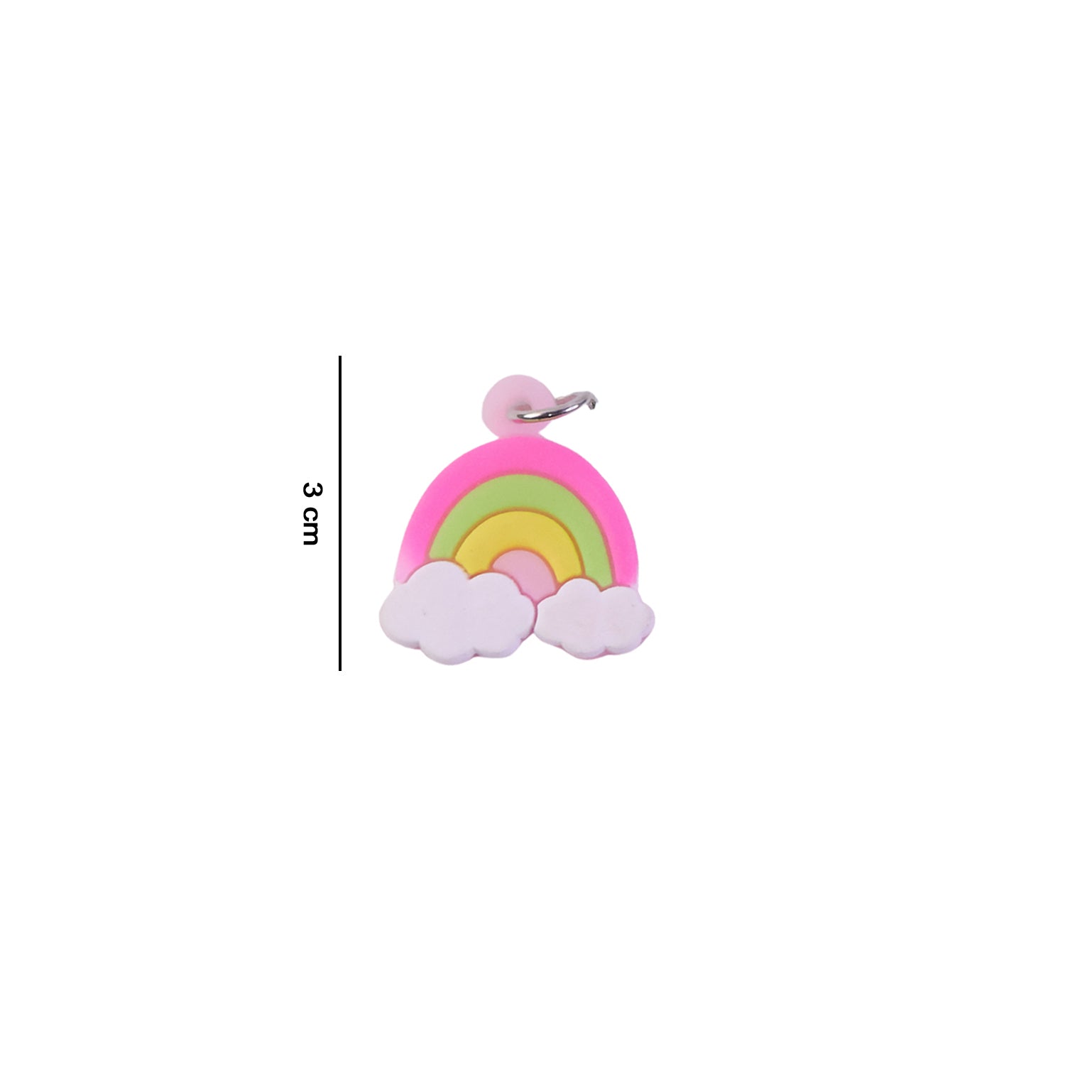 Close-up of rainbow cloud keychain with vibrant colours