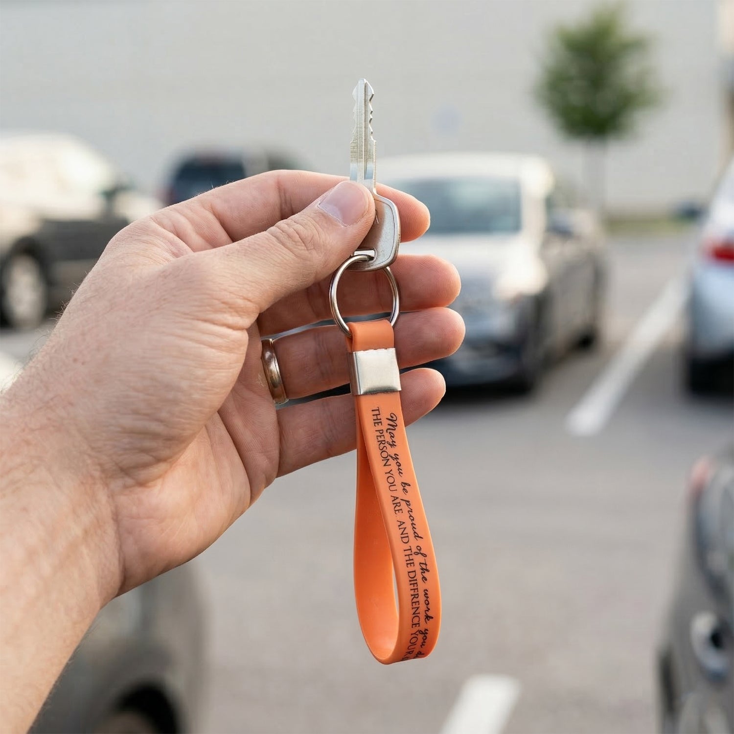 Portable silicone wrist keychain with metal hook