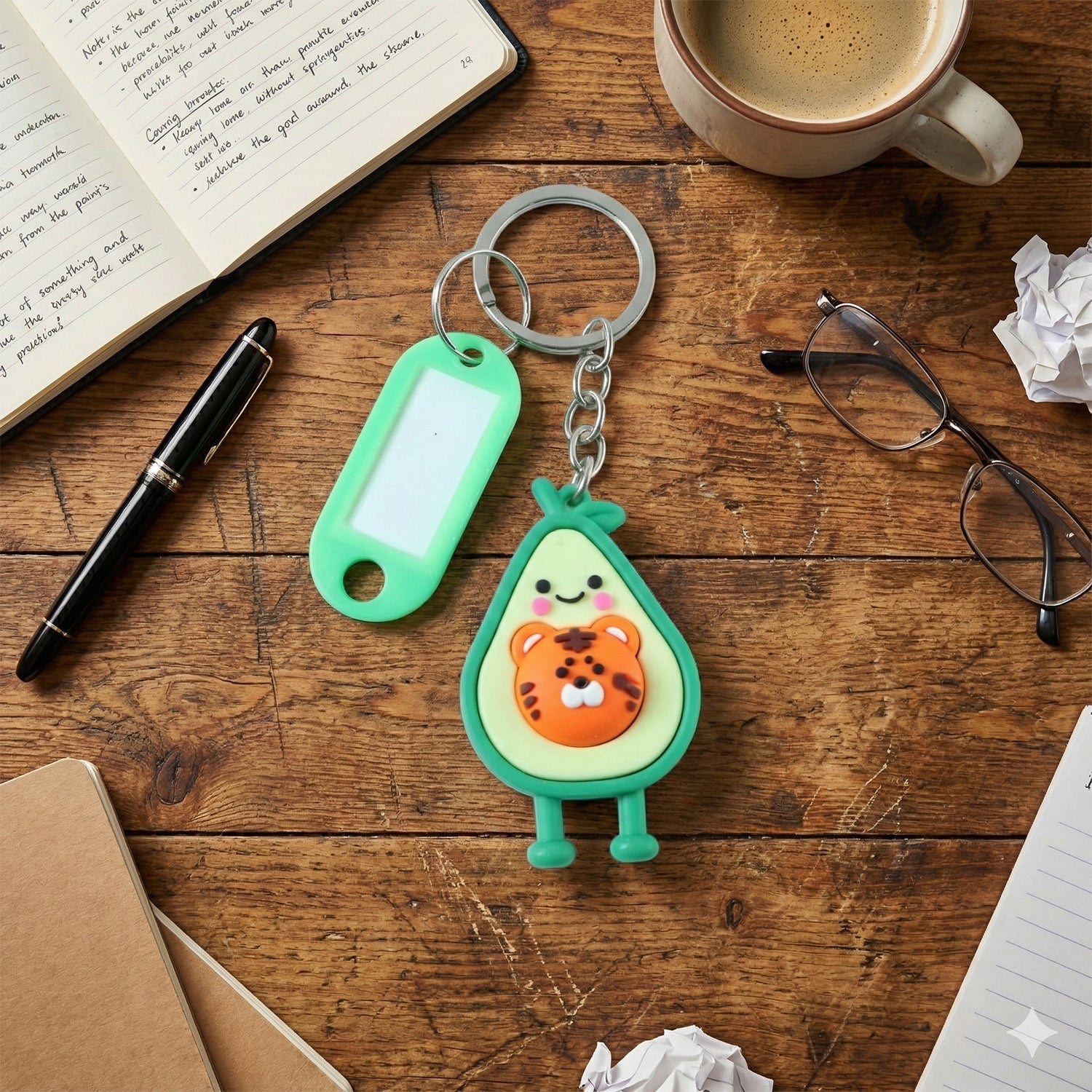 Colorful cartoon character keychain with metal ring and ID tag for daily carry
