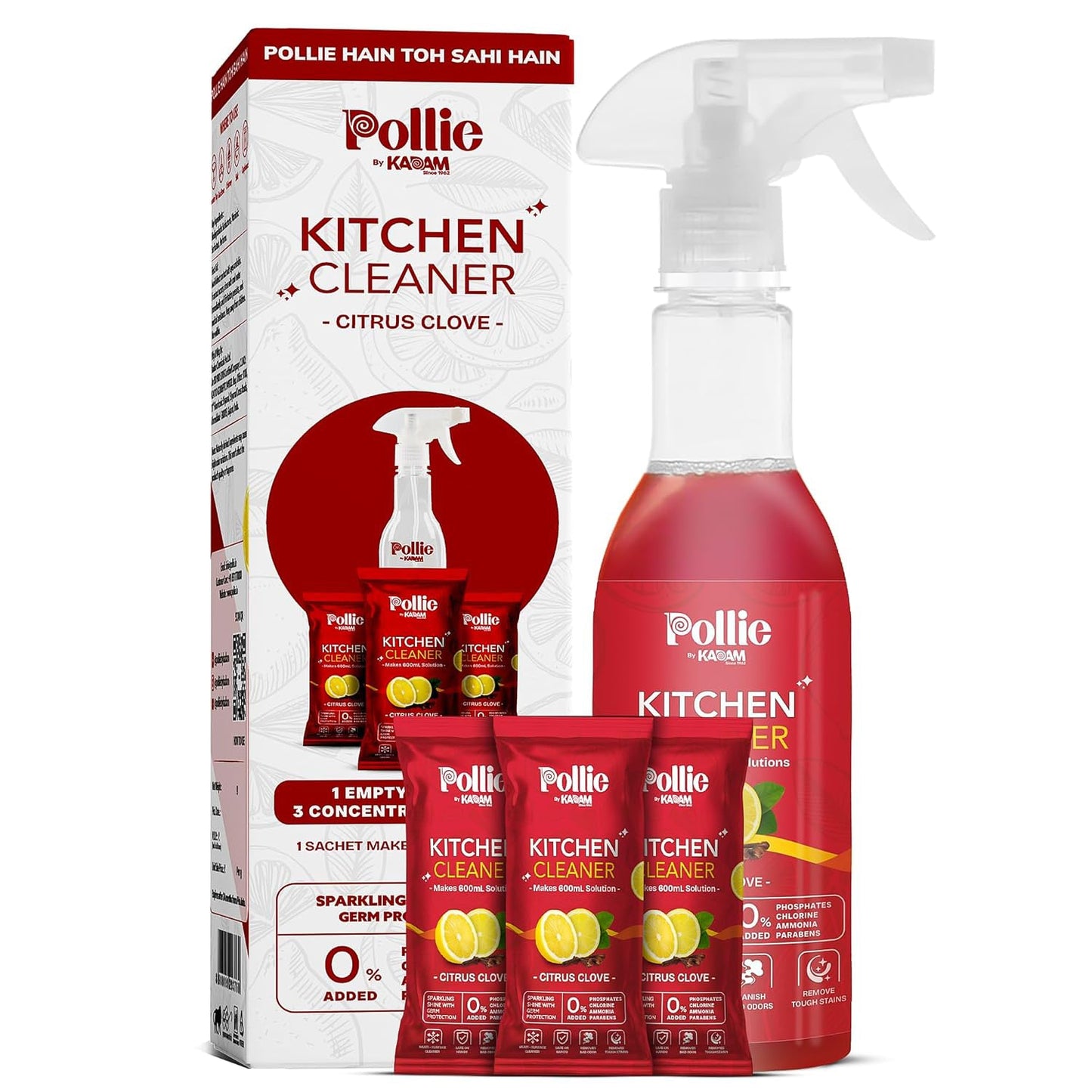 Packaging for Pollic Kadam kitchen cleaner refill kit