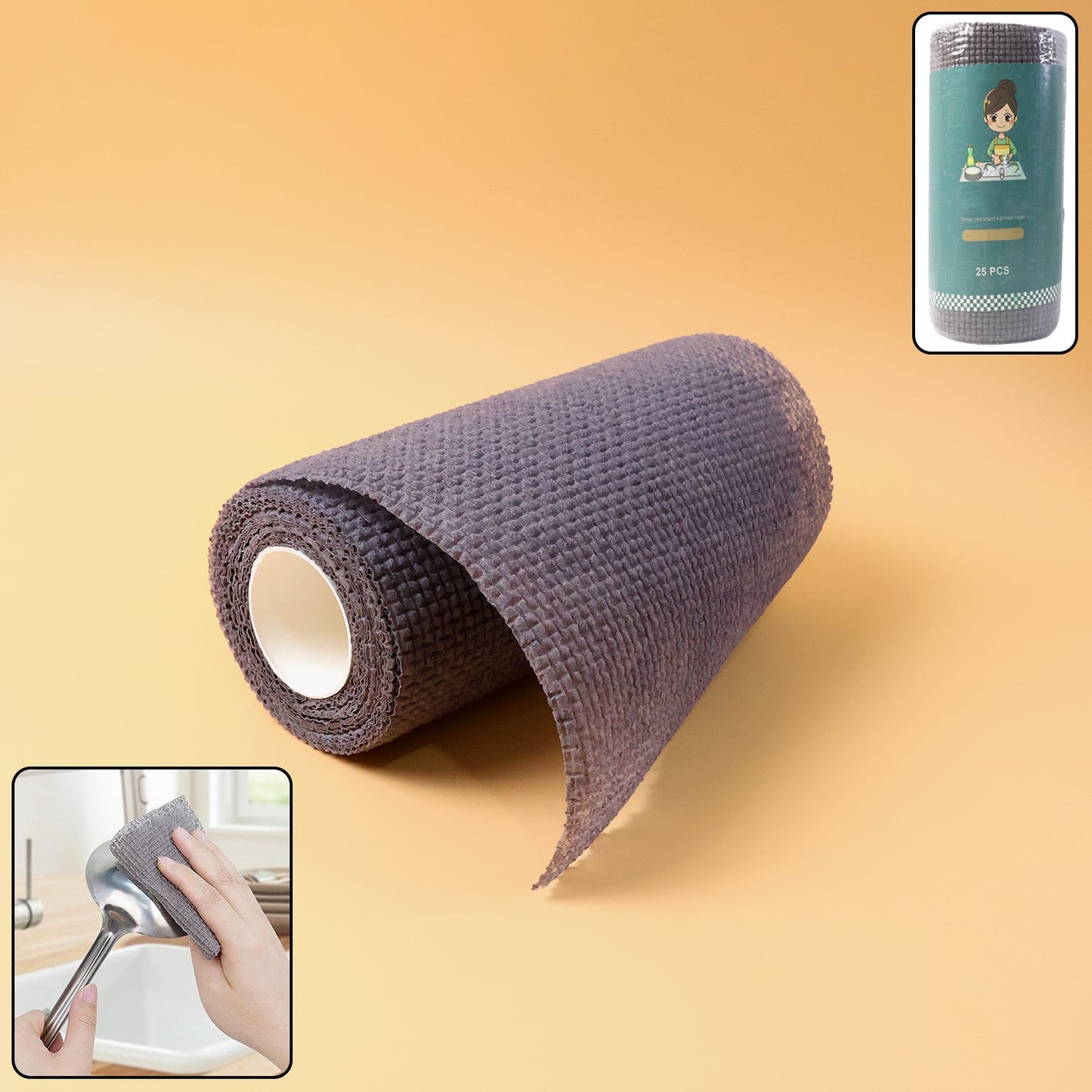 Disposable cleaning cloth roll with 25 sheets for kitchen and household use