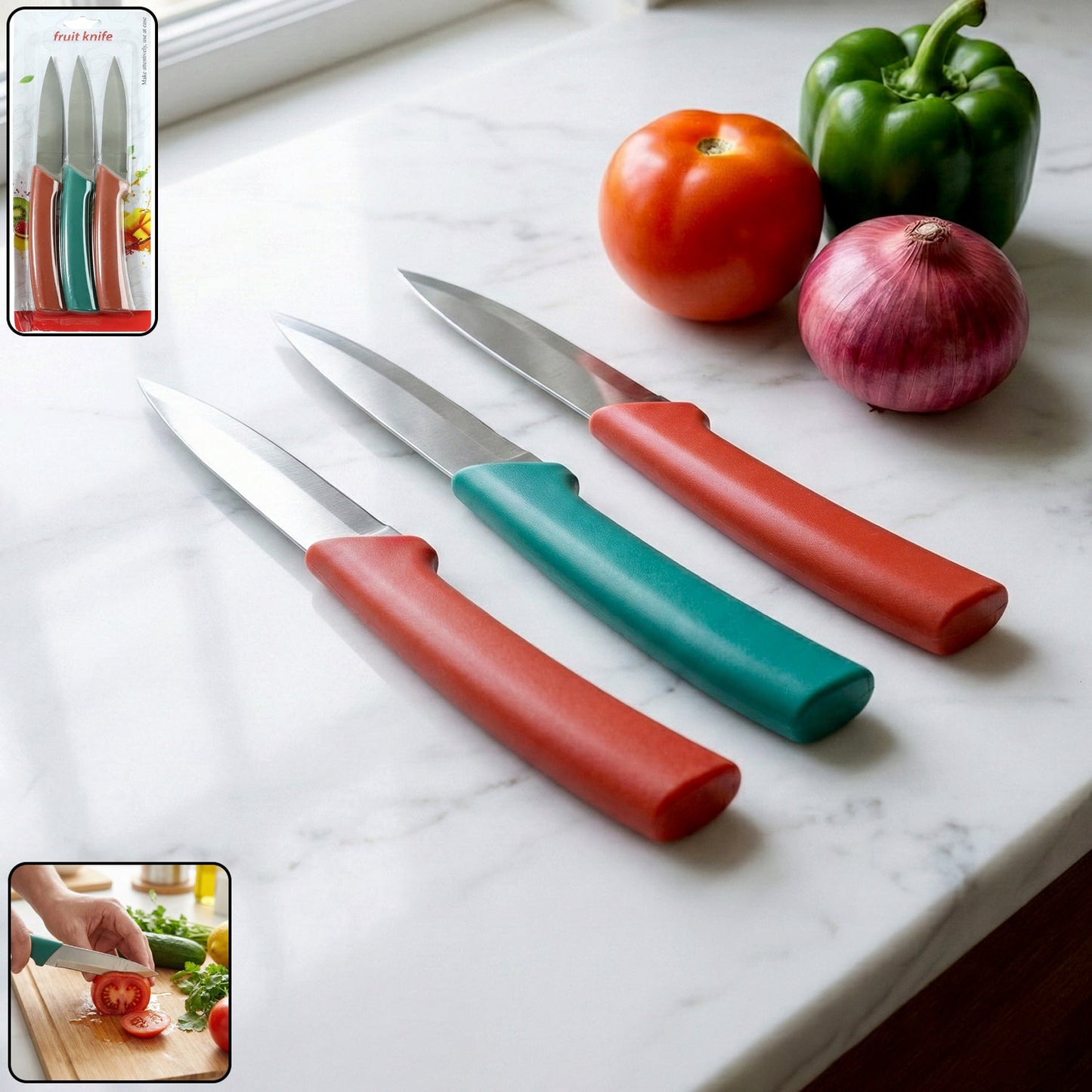 Multipurpose kitchen knife set with sharp blades for fruit and vegetable cutting
