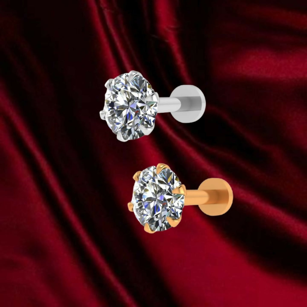 Gold and silver plated Nosepin Stud Labret Piercing for women and girls Combo Pack of 2