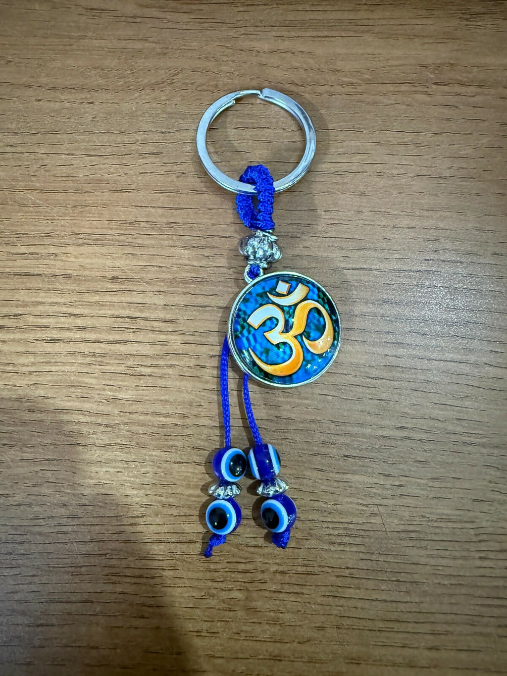 Om Evil Eye Keychain with Blue Beads for Car Keys, Bags & Gifting